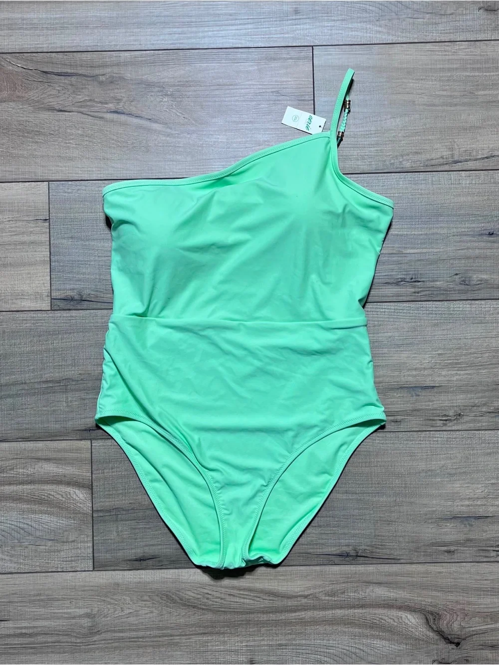 Aerie Womens Beaded One Shoulder One Piece Swimsuit Size Large Lime Green